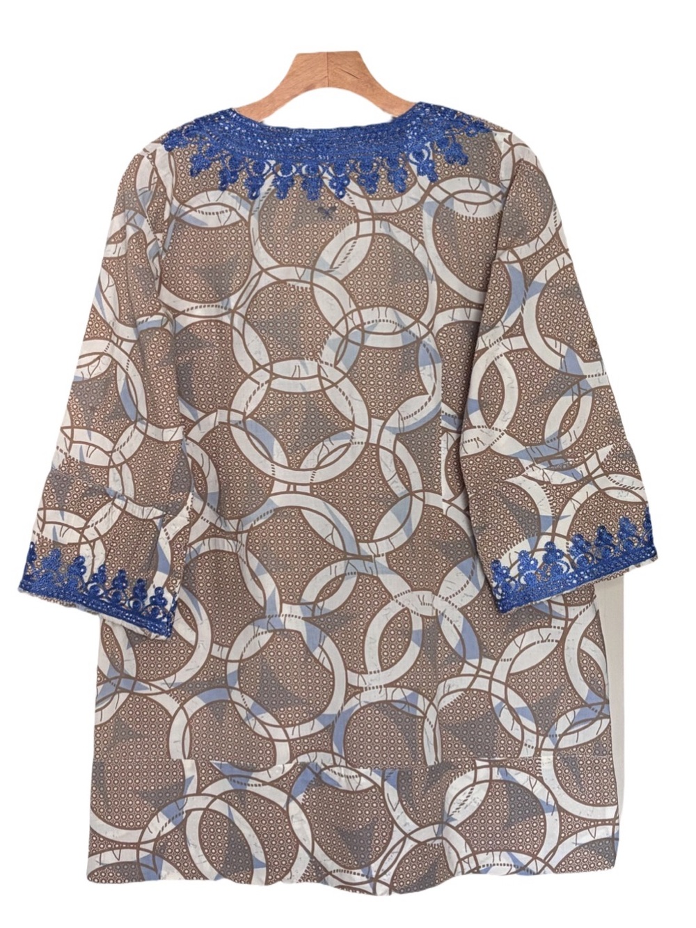 Anya Hindmarch Beach Embroidered Graphic Tunic Dress Blue & Taupe Coverup Boho M - Picture 6 of 8